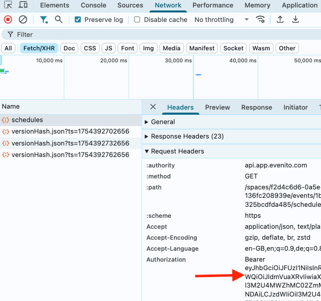 Where to find the temporary bearer token